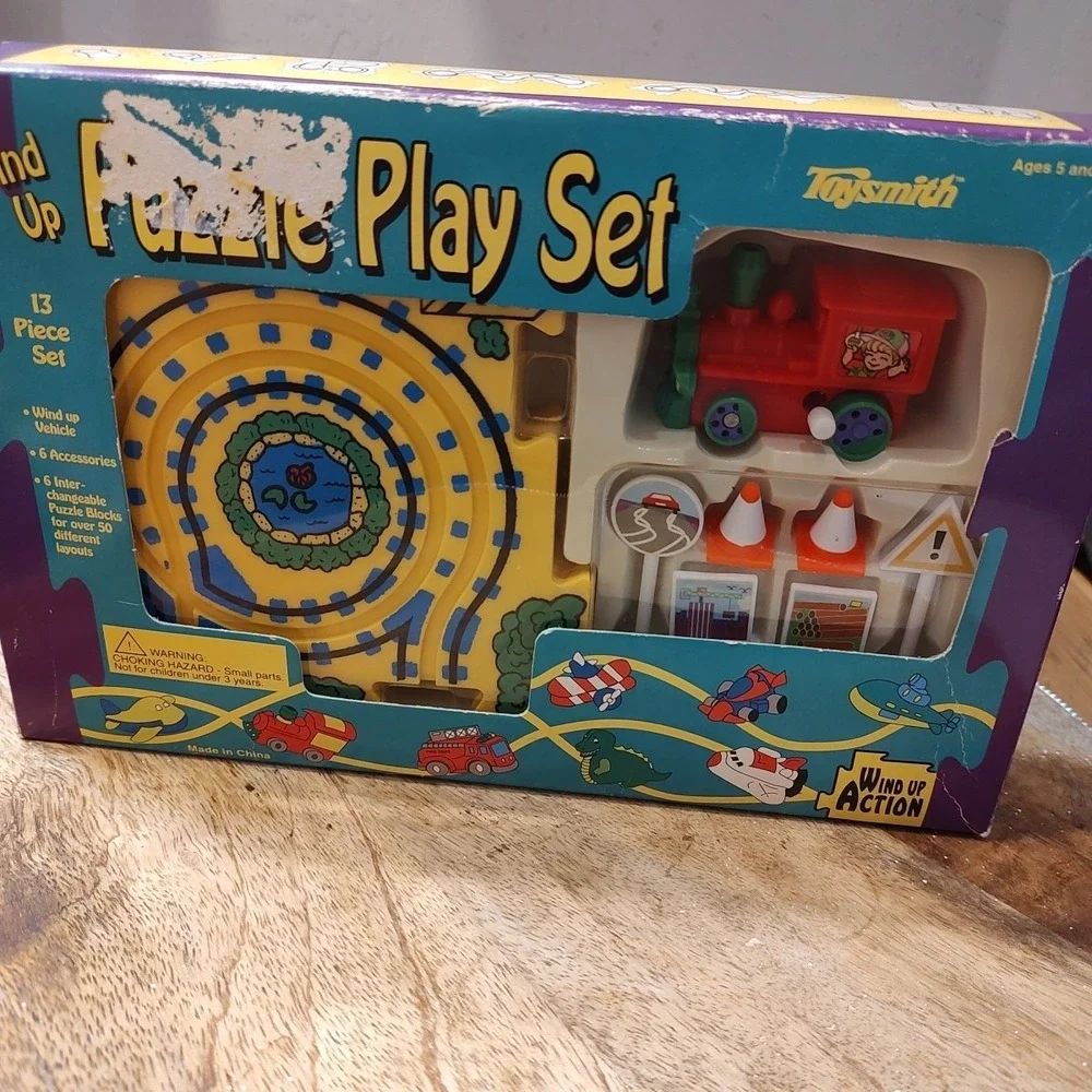 SMALL WORLD TOYS PUZZLE‎ Wind Up VEHICLE SET SERIES TRAIN SET 9281T 13 PIECES